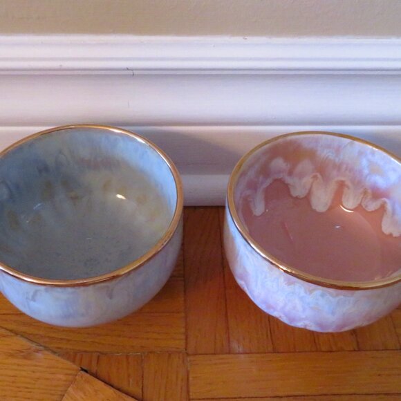 2 beautiful cup made in Portugal,ceramic dripping glaze, pink,blue trinket cont - Picture 2 of 8